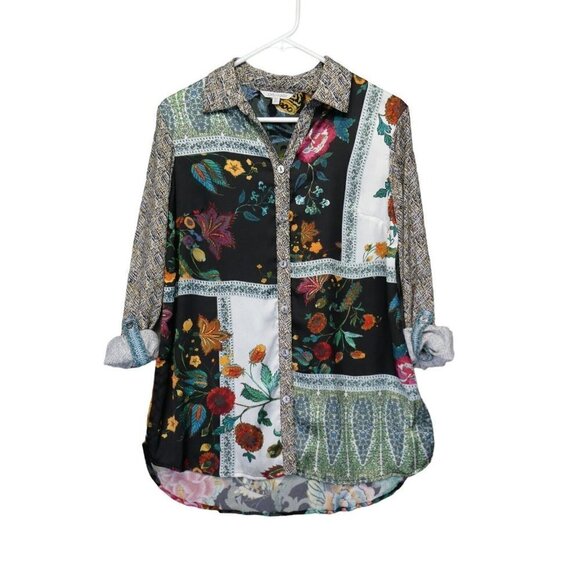 John Mark Shirt‎ Size XS Art To Wear Mixed Media Velvet Embroidered Floral Boho - Picture 4 of 16